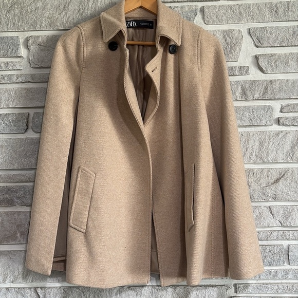 Zara cotton blend cape coat size Medium - Picture 2 of 15